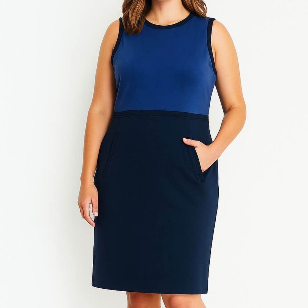 Lands' End NWT Sleeveless Structured Coastal Blue Summer Pointe Dress [size 16]